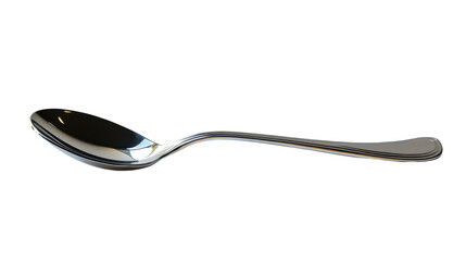 A shiny spoon resting elegantly on a white surface, reflecting soft ambient light
