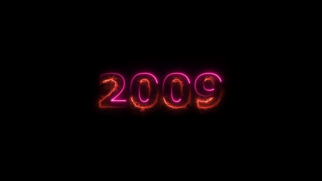 Calendar 2009 Sal neon glowing orange and magenta red color animation. abstract glowing neon text icon 2009 on black background.