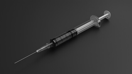 A minimalist 3D model of healthcare syringe, showcasing sleek design with clear barrel and fine needle. This representation emphasizes precision and cleanliness in medical settings