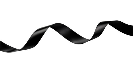 Elegant black satin ribbon curling and flowing gracefully against a white background