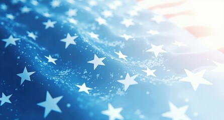 National security in sky blue and white with geometric forms and the American flag, symbolizing patriotism and defense. Texture overlays create a hint of spatial complexity and visual hierarchy.