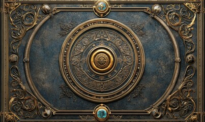 Ornate golden frame with a compass inside.