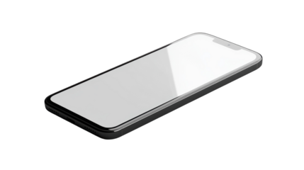 A sleek smartphone lying on a minimalist surface, showcasing its modern design and reflective screen