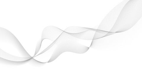 Abstract grey, white smooth element swoosh speed wave modern stream background. Wave with lines created using blend tool. Abstract frequency sound wave lines and twisted curve lines background.	