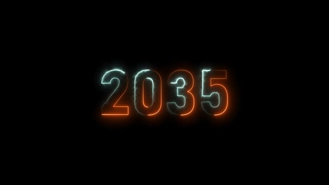  2035 neon glowing cyan and orange color animation. abstract glowing neon text icon 2035 on black background.