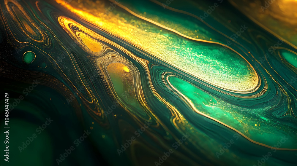 Canvas Prints Abstract Green and Gold Swirls Illustration