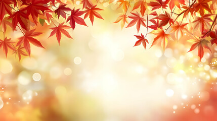 Fototapeta premium Autumn Leaves Background - Red Orange Yellow Bokeh Illustration