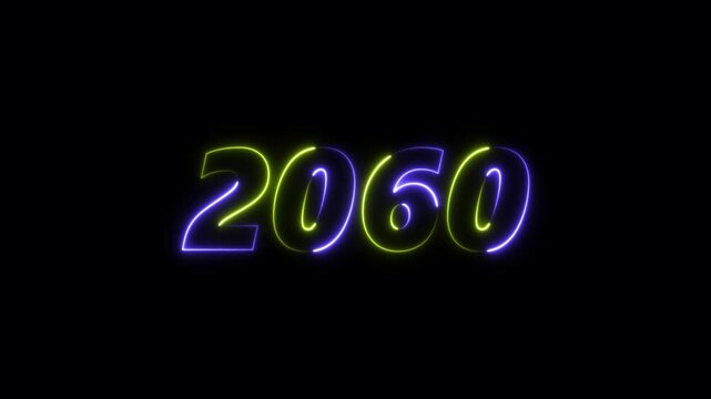 2060 neon glowing blue and green color animation. abstract glowing neon text icon 2060 on black background.