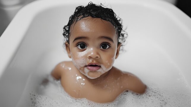 Entz&uuml;ckende Babybadezeit: Sauberkeit und Freude an der Kindererziehung stockbild