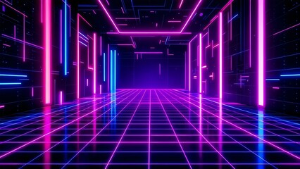Obraz premium Retro 80s Neon Grid Overlays for Vibrant, Nostalgic Synthwave Designs