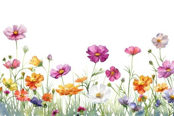 Fototapeta premium Colorful wildflowers watercolor illustration