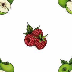 Big Seamless Pattern Design Apple and Raspberry Set 1