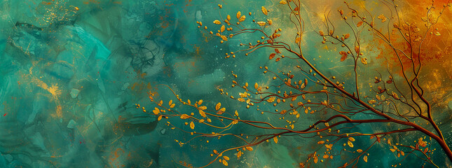 Naklejka premium Abstract tree branch with gold leaf texture