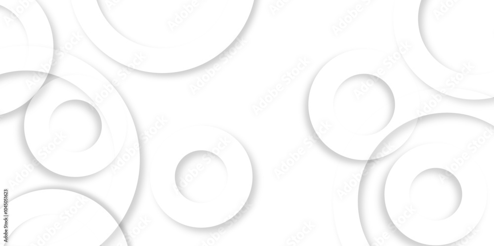 Poster black and white abstract background.Abstract white and grey geometric overlapping circle ring background with shadow. Vector illustration.paper style white monochrome background 

