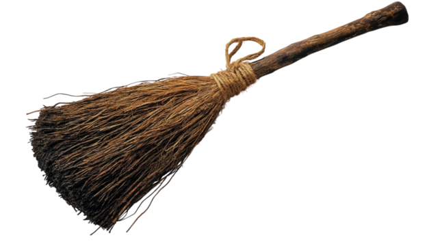 A rustic broom crafted from natural materials, perfect for traditional cleaning methods