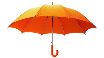 Bright orange umbrella elegantly displayed against a simple backdrop during a rainy day