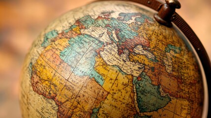 A vintage globe in close-up, its detailed surface symbolizing the passion for travel, adventure, and the exploration of the world