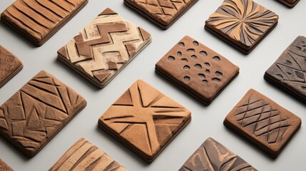 Textured Clay Tiles Displaying Various Patterns