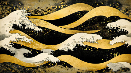 Fototapeta premium Golden Waves Abstract Background
