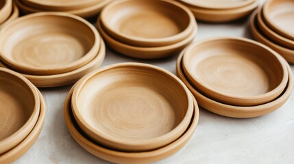 Simple Wooden Plates Stacked in Natural Light