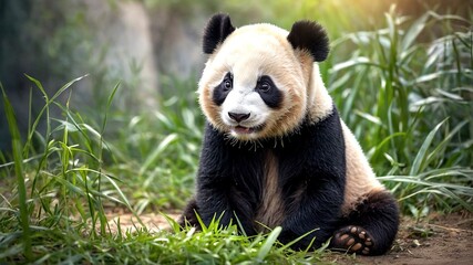 Fototapeta premium Adorable Watercolor Baby Panda Illustration