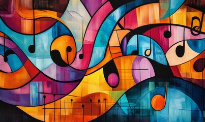 Fototapeta premium Abstract musical notes in vibrant colors.