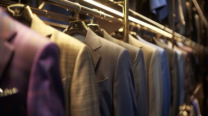 Fototapeta premium Luxury Suits Hanging In Shop