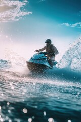 Jetski in water. Summer tropical sports.