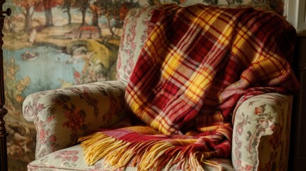 Cozy Chair with Colorful Blanket in Vintage Setting