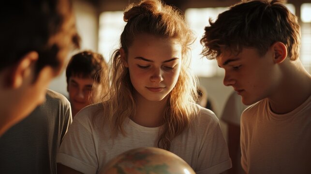 Neugieriges Erkunden: Jugendliche lernen Geographie mit einer Globuskarte