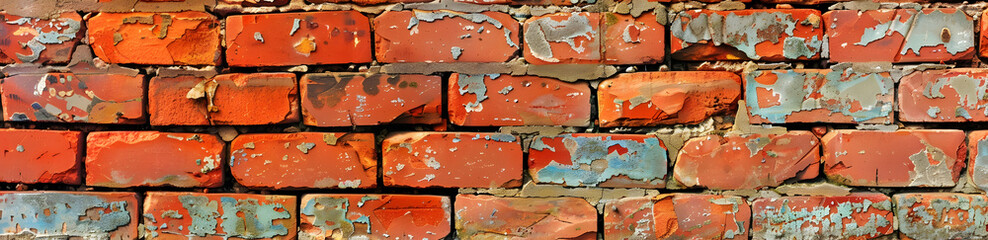 Old red brick wall texture panoramic seamless pattern, panoramic background, panoramic view. 