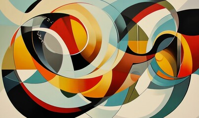 Obraz premium Abstract painting with curved shapes in warm colors.