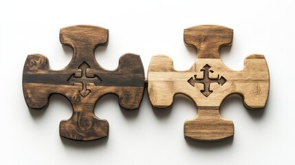 Obraz premium Two brands collaborating on a cross-promotion campaign, symbolized by interlocking puzzle pieces with logos on a white background