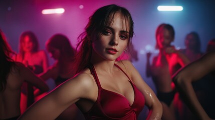 Energiegeladene Nachtclubt&auml;nzer in lebendiger Studiobeleuchtung f&uuml;r Entertainment-Design