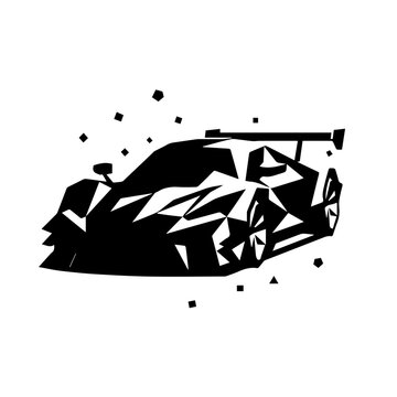 recommend clip art: Polygonal sports car black and white illustration. Race car symbol logo template, stylized vector silhouette.