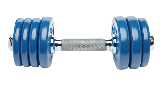A versatile blue dumbbell resting on a surface, ready for a strength training workout session
