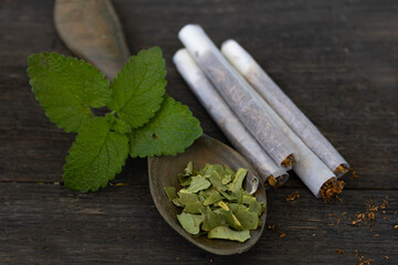 Herbal medicinal cigarettes with mint
