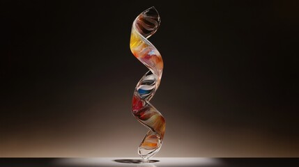 Futuristische mehrfarbige DNA-Skulptur in kunstvoller niederländischer Winkelaufnahme für Design und Medien