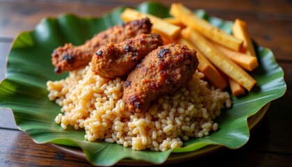  Delicious meal served on a green plate