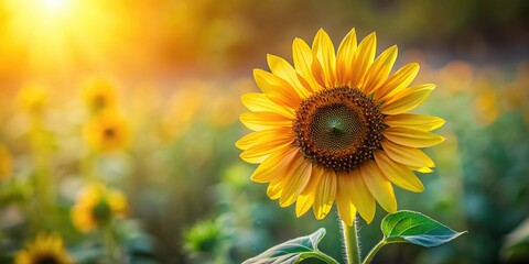 Obraz premium Small sunflower blossom on blurred background high angle view