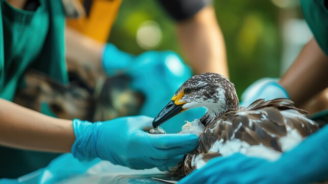 Wildlife trauma care in specialized centers, treating injuries caused by natural disasters or human activity