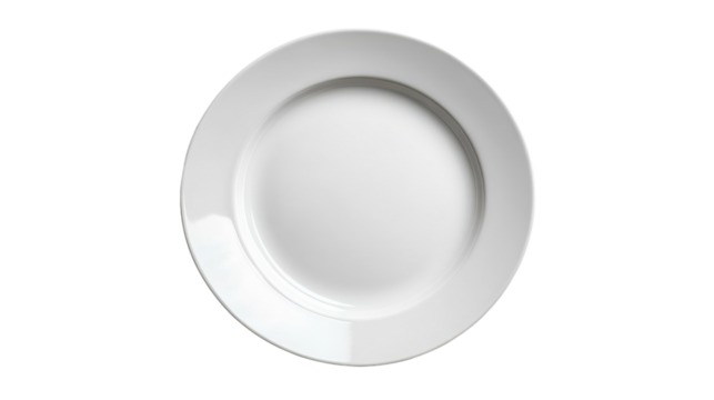A simple white plate ready for a gourmet meal display at an elegant dinner table setting