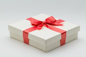 Obraz premium Elegant White Gift Box with Red Ribbon Design