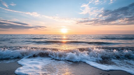 Serene Sunset Over Calm Ocean Waves