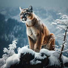 Mountain Lion Tracking Prey – Wildlife Art Poster