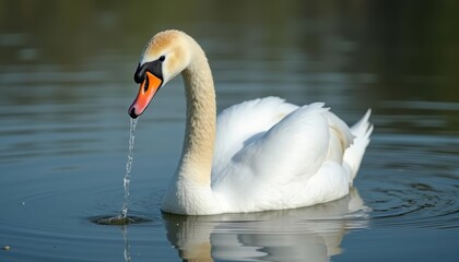 Fototapeta premium Swan gracefully gliding on serene water