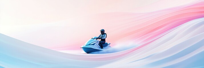 Artistic illustration of jetski in water. Flat vector. Summer tropical sports.