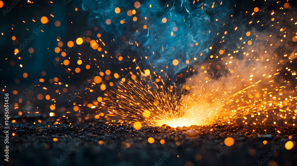 Poster dynamic motion of welding sparks creates mesmerizing display of light and energy, illuminating surro
