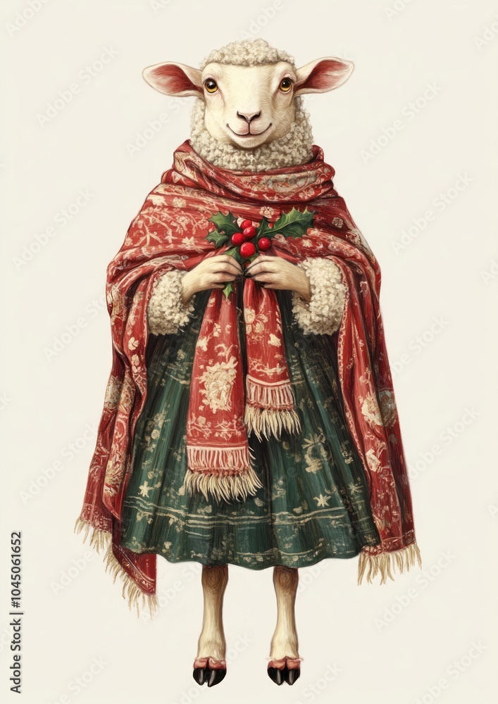 Wall mural Sheep animal illustration christmas.