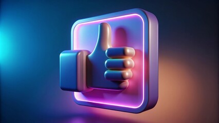 Fototapeta premium Dynamic and colorful 3D thumbs-up icon with neon lighting effects, great for online platforms and branding